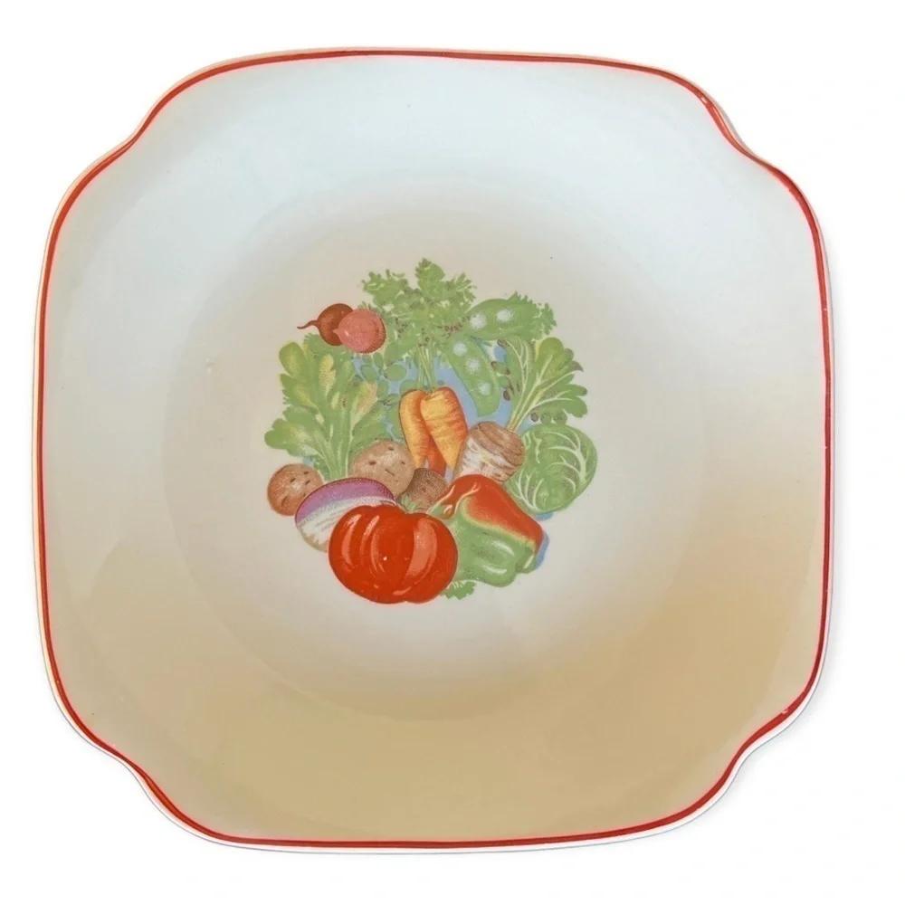 CAMWOOD IVORY Vintage 40’s 50’s Seafood Fruit Veggies Square Luncheon Plates